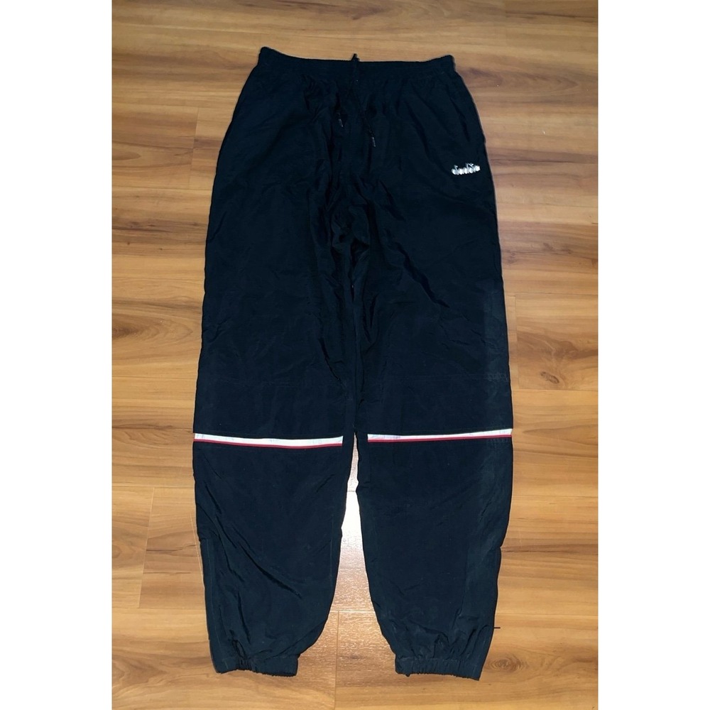 Mens Diadora Drawstring Black Mesh Lined Windbreaker Track Jogger Pants